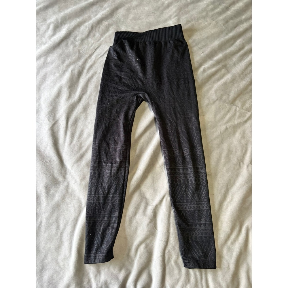 Ardene Black Fleece Lined Leggings Geometric Tribal Pattern XS